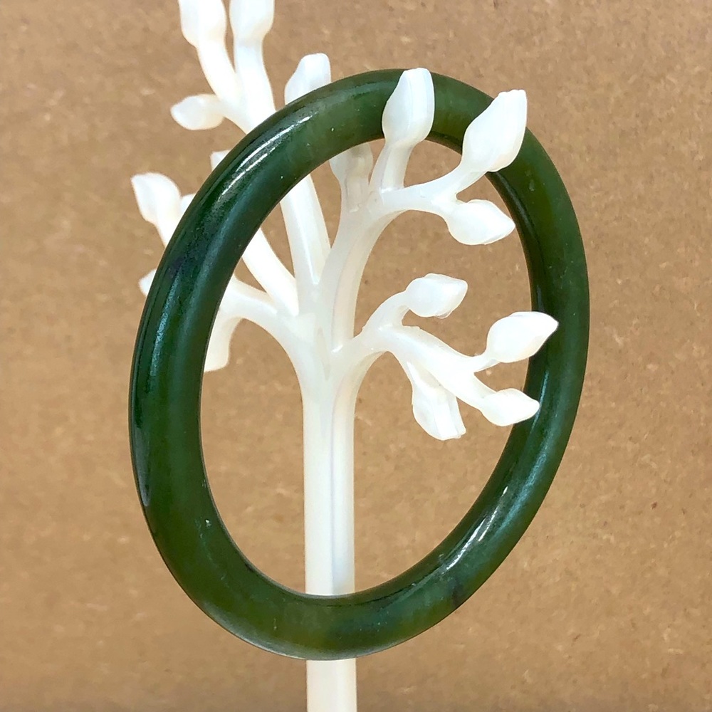 Natural Nephrite Jade Round Dark Green Bangle Bracelet  34.2 Grams